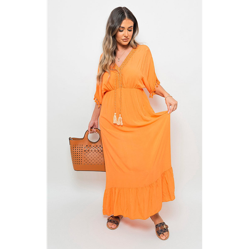 Emily V-Neck Rope Tassel Detail Maxi Dress