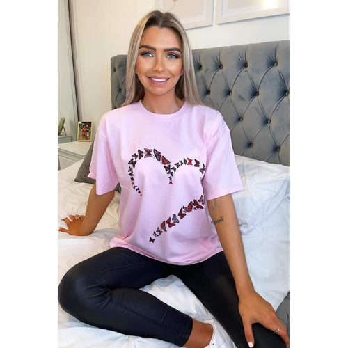 Oversized Printed Heart Short Sleeves T Shirt Top