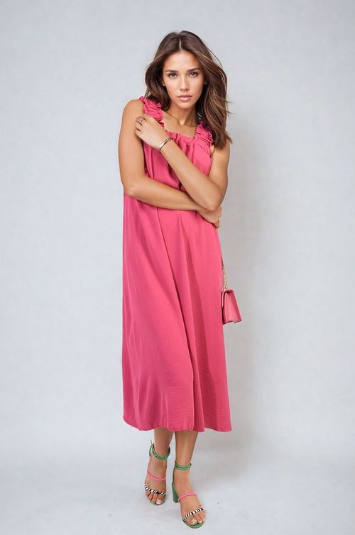 Edith Square Neckline Ruffle Straps Tie Detail Beach Midi Dress