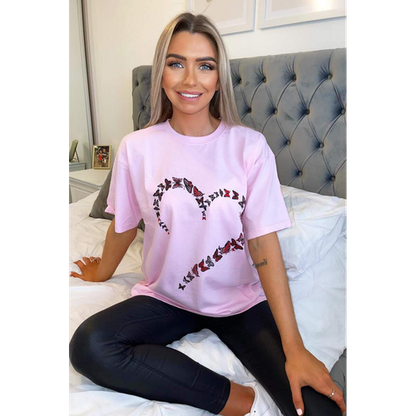 Oversized Printed Heart Short Sleeves T Shirt Top