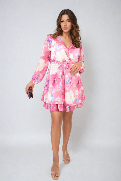Fracesca Floral Tie Front Tiered Mini Dress