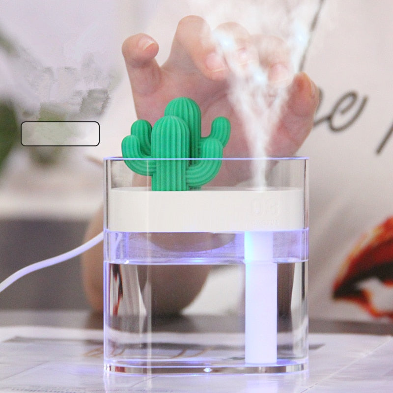 Air Humidifier and Diffuser with modern cactus design and LED Lighting