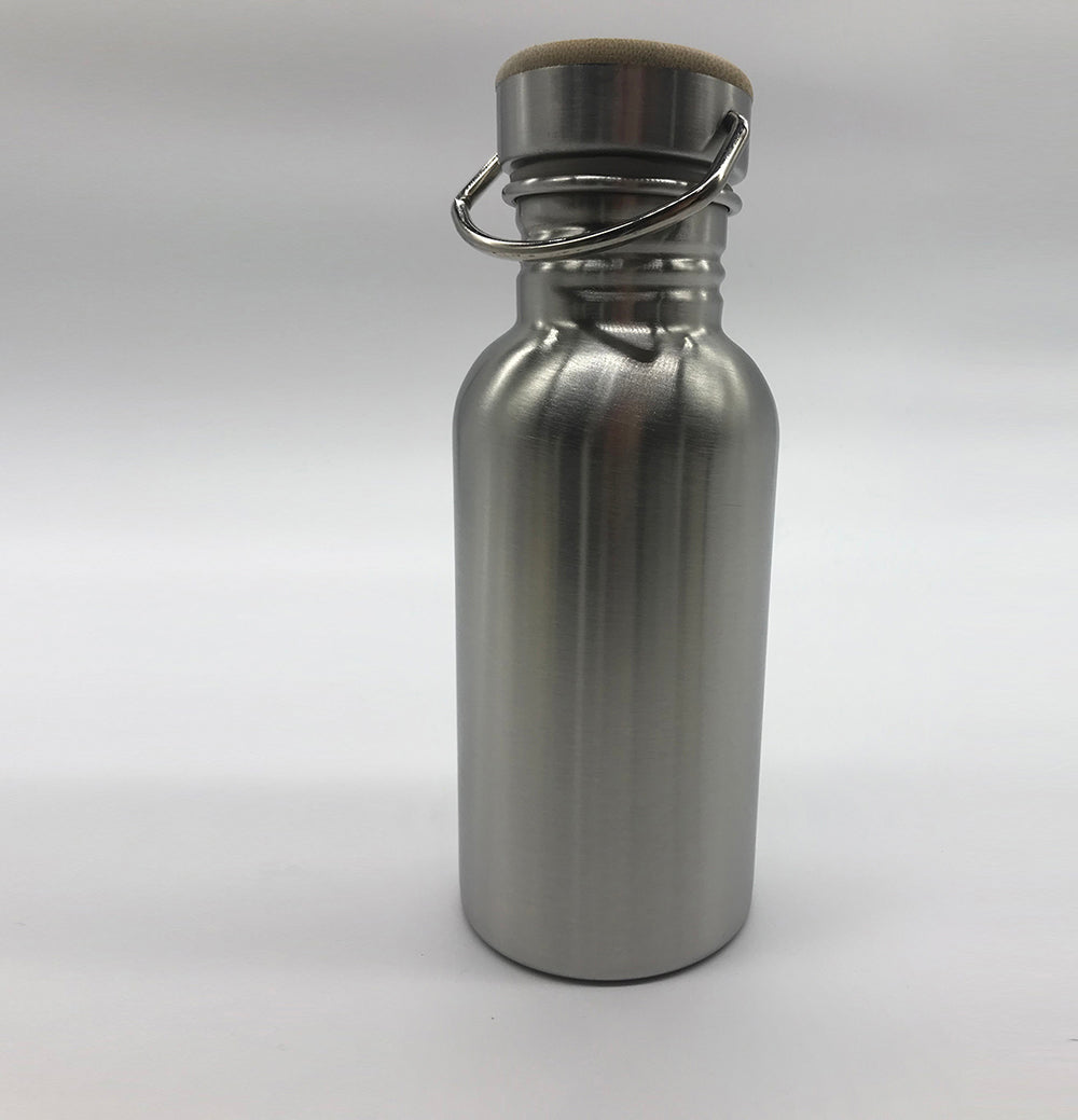 Water Bottle in Stainless Steel - Bamboo/Metal Lid